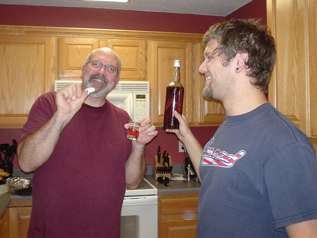 Cut his finger and trying some St Lucian Spiced rum