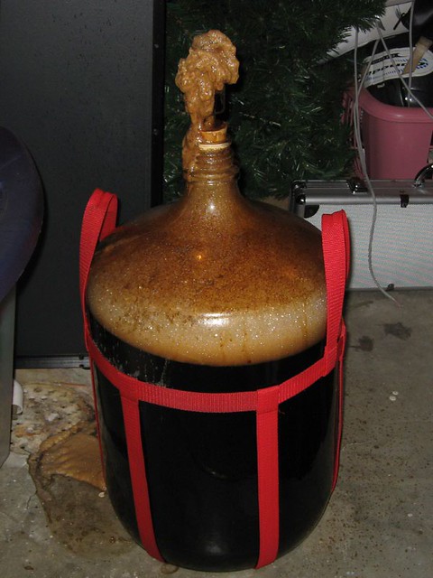 The carboy after 31 hours - the airlock lid exploded off