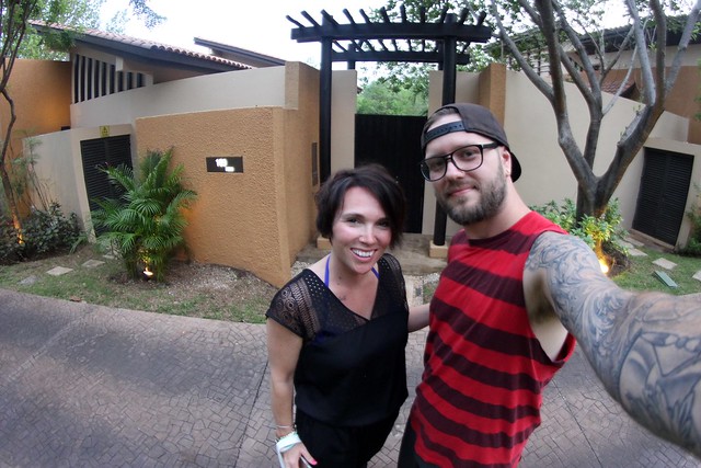 Waitin for a shuttle to the pool party outside our villa