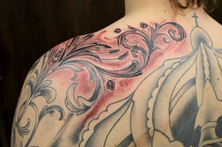 Tattoo - Today's addition - More filigree, with hops and barley!