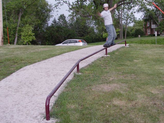 Sliding a rail at the Mt Vernon skatepark