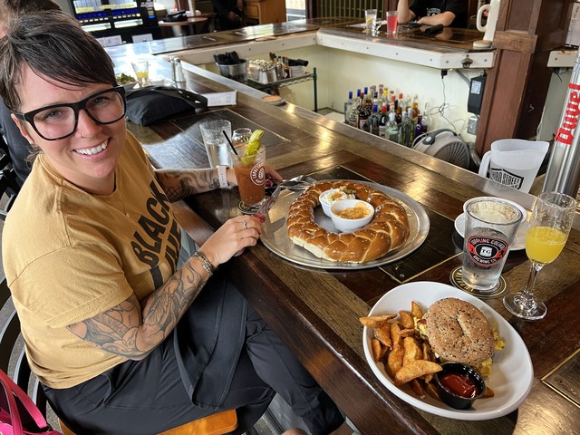 Kari ordered a pretzel the size of my arm and a bowl of rice for brunch, haha