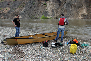 Dumping water out of the canoe after the 2nd time we nearly capsized
