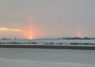 Sunset - Sun pillar on the way up to Minnesota
