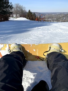 Snowboarding - Kari strappin in