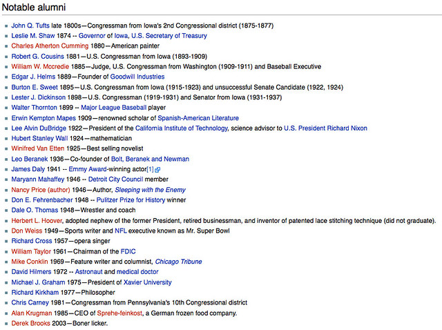 I was among the Cornell College Notable Alumni for a second....