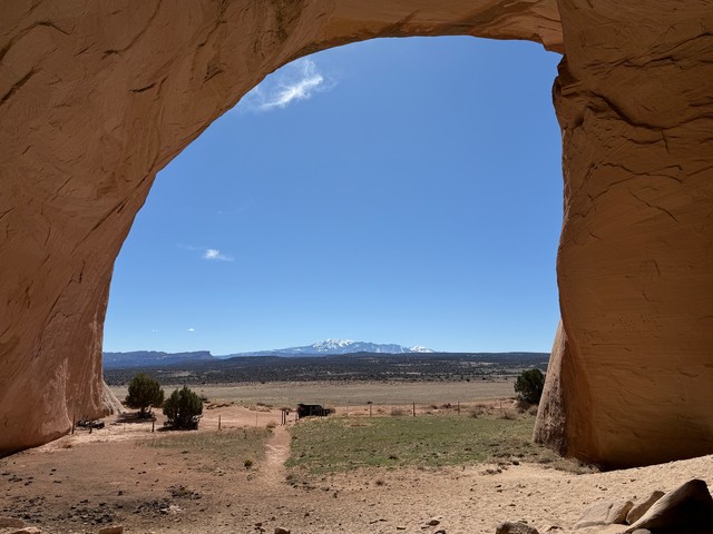 Looking out at the La Sal Mountains from inside this big ol cave