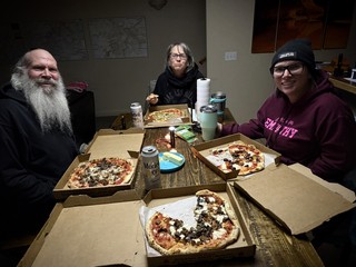 pizza - Flashlight dinner. The power was out in all of Moab from 6:30pm until 3am.