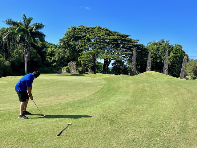 Justin chips amongst some ruins