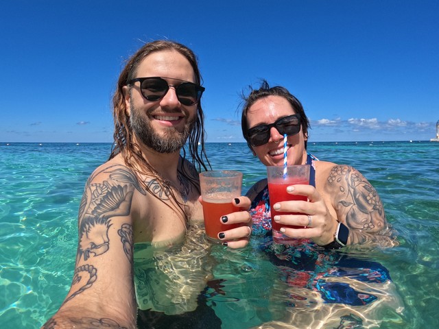 A red stripe red eye and a daiquiri