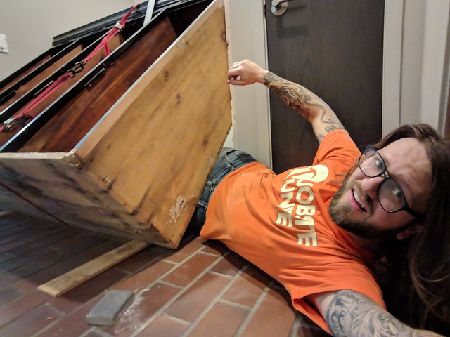 Trying to angle the lockers up into place was pretty tricky