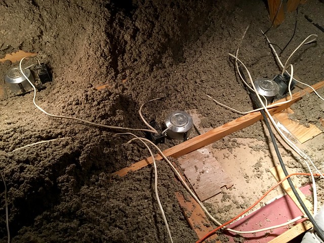 Moving and rewiring these took way longer than it should've. Blown in insulation is a pain in the ass.