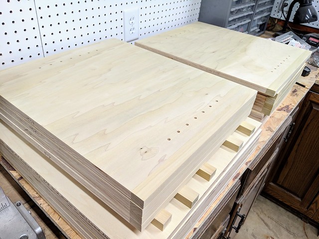 Shelf pin holes drilled