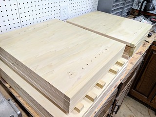 Shelf pin holes drilled