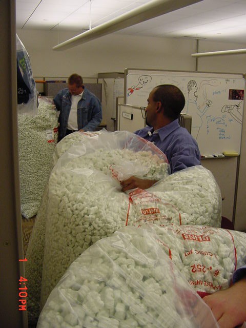 The bags of packing peanuts