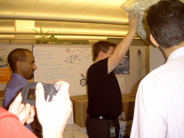 Bob Barker dumping a bag into my cube