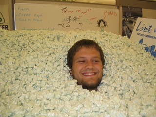 Sitting in packing peanuts