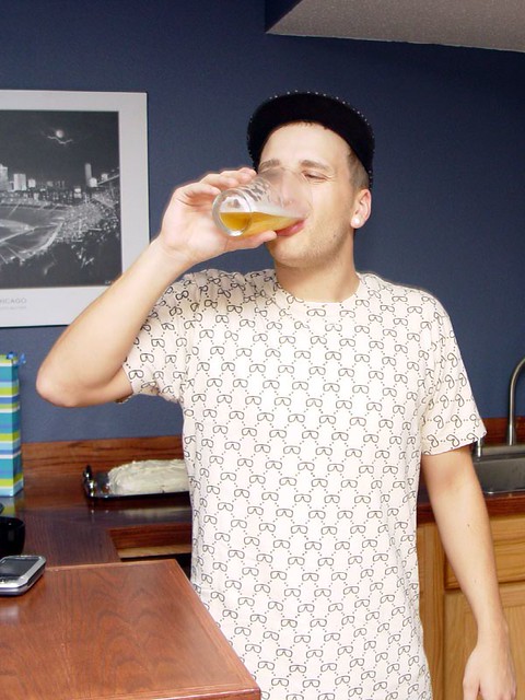 Diverse slamming a quick beer before work