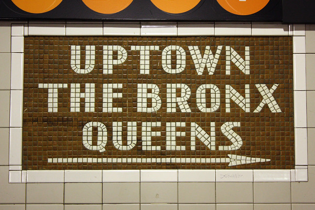 Uptown. The Bronx. Queens. Subway Sign