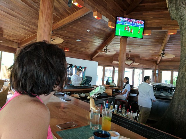 Watching the Mexico vs Portugal soccer match in the beach club