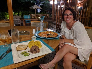 Seabass, gallo pinto, plantains ... and a pizza. All traditional Nicaraguan food, mostly.