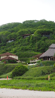 Looking up at the villas and bohios on the hillside.