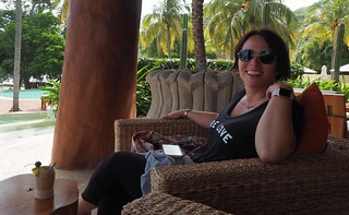 Checking in... Kari approves of the resort.