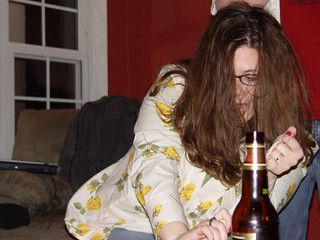 Nicole trying to loosen Chuck's knot...