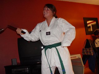 Kari decided to change into my Tae Kwon Do gear...