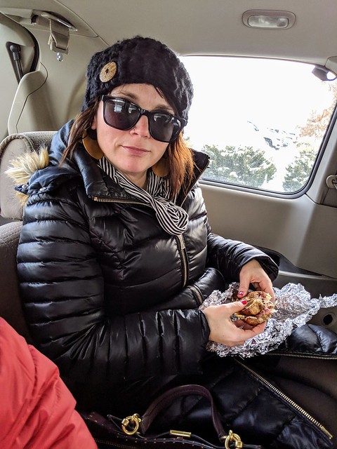 Kari just pulled a leftover, foil wrapped reuben out her purse and started eating it in the back of this uber
