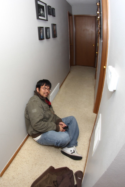 Nathan, chillin in the hallway before bed