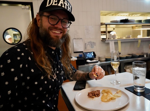 Kari thought my potato chip and beef tartare dish was funny