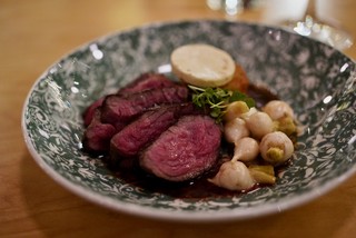Wagyu Zabuton with smoked pickled turnips, and a fancy tater tot with foie butter