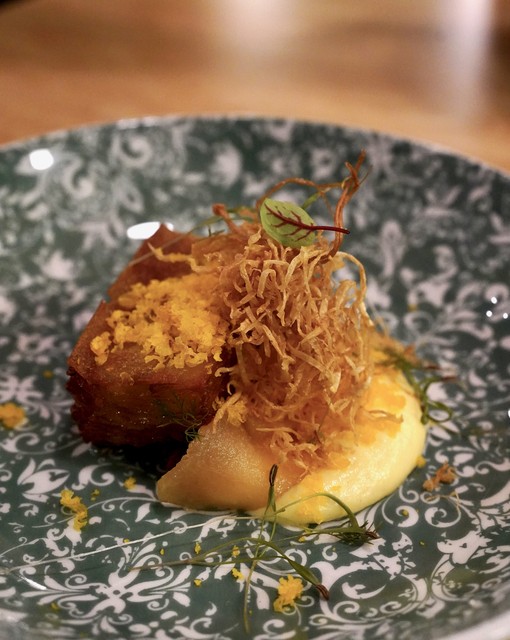 This potato and celeriac terrine was incredible. Kari would've been fine with 2 more courses of t...