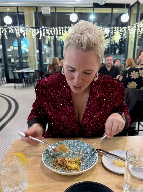 Thoroughly enjoying the food.