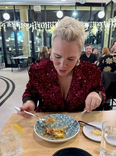 Thoroughly enjoying the food.