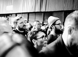 Listening to the president speak. Photo by Harper.