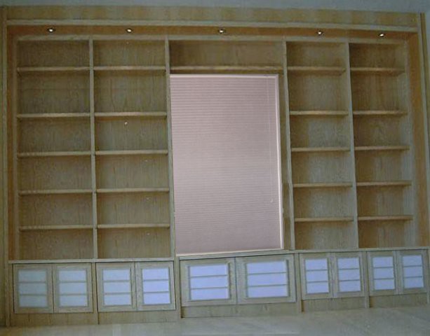 Another quick/crooked mockup with dwarf cabinets for more book space.