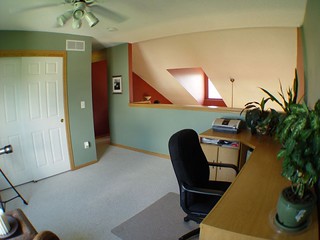 House - The loft overlooking the living room/dining room.  The angled ceiling will be perfect for refleci...