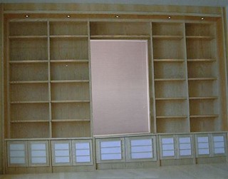 House - Another quick/crooked mockup with dwarf cabinets for more book space.