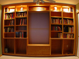 House - The (mostly) finished bookshelf (lights off)
