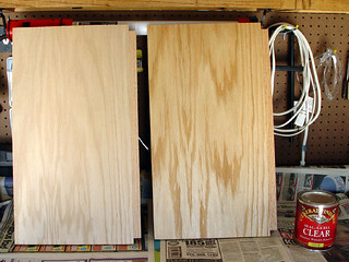House - I finally started staining.  The one on the left is the original oak shelf.  The one on the right...