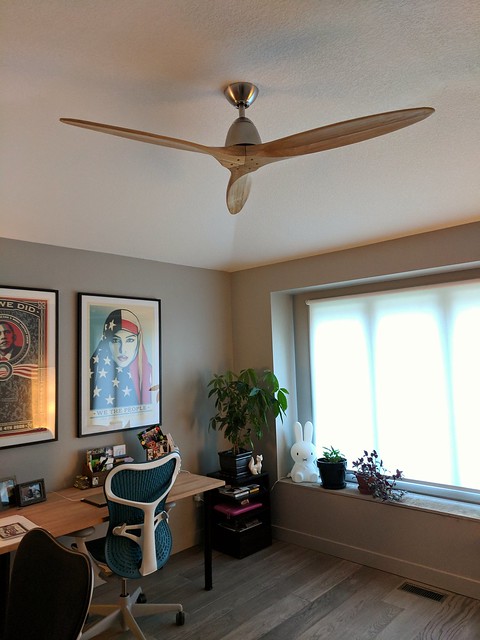 Finally hung a fan in the office... It may be a little big for the room, but it feels great, man....