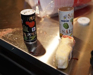 Blood, salt, pepper, and butter all over the place