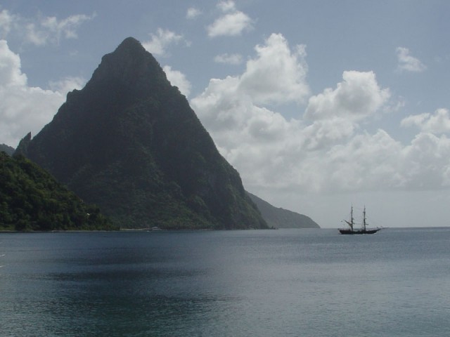 One of the Pitons and a pirate ship