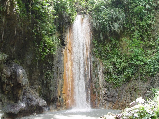 The diamond waterfall in the botanical gardens of Soufriere