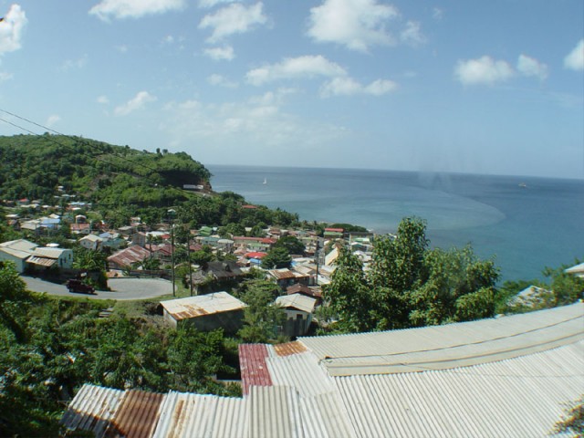 Looking over Soufriere, look at that freakin curve in the road coming down the mountain.