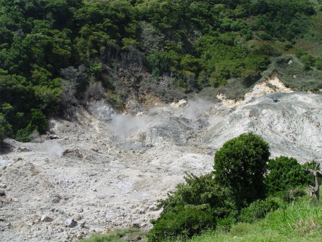 Inside the drive-in volcano of Sourfriere.  (the only drive-in volcano crater in the world)
