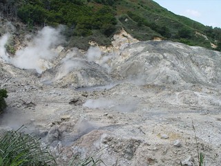 Inside the drive-in volcano of Sourfriere.  (the only drive-in volcano crater in the world)