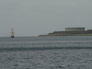 A pirate ship and a crude oil tank at Hess Oils
